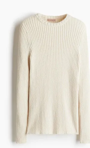H&M Women’s Cream Ribbed Long-Sleeve Sweater thumbnail 1