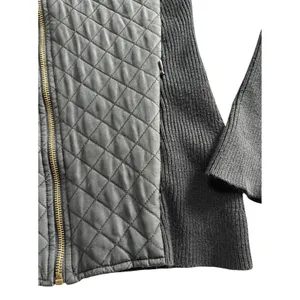 J. McLaughlin Full Zip Quilted Jacket Pockets Women's XS Black Silk Ribbed thumbnail 5