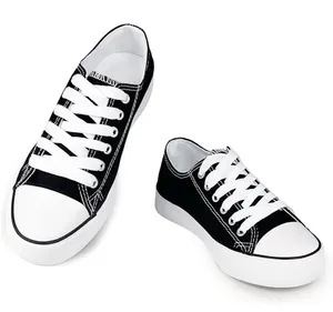 Women’s Size 8 Black Canvas Sneakers – Classic Low Top Casual Shoes thumbnail 1