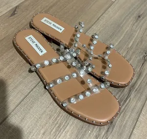 Steve Madden Lyna Clear Studded Slip On Sandals Silver size‎ 7.5 thumbnail 1