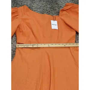 Showpo Rhyne Midi Dress Orange Asymmetric Puff Sleeve Side Cut Out A Line 12 NWT thumbnail 13