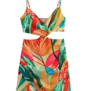Tropical Leaf Print Cutout Dress thumbnail 2