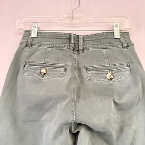 Olive Green‎ Wide Leg High Rise Pants with Stitch Detail Utility Trousers thumbnail 4