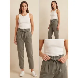 Free People Pants Women XS Olive Green Paperbag‎ Waist Tapered Casual Trousers thumbnail 2