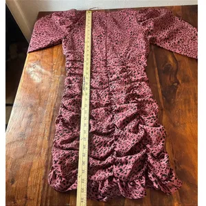 Zara‎ Pink Leopard Print Ruched Mini Dress Square Neck Long Sleeve Womens Medium thumbnail 7