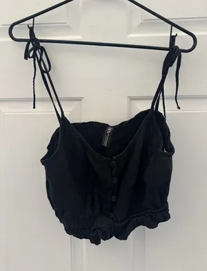 Zara Black Tie-Shoulder Button Crop Camisole thumbnail 1