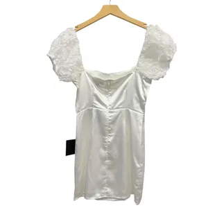 Lulus Precious Enchantment White Satin Floral Puff Sleeve Mini Dress size S NWT thumbnail 3