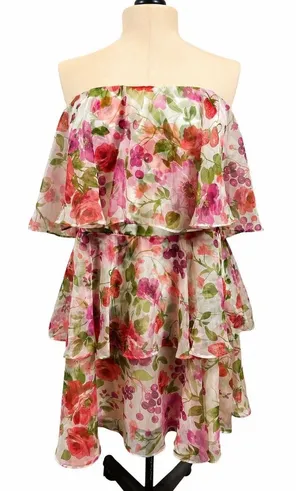 Abercrombie & Fitch Floral Strawberry Sheer Lined Tiered Strapless Dress NWT thumbnail 1