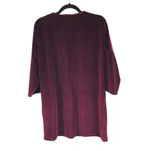Zara W&B Mini Shift Dress Velvet Burnout Geometric Burgundy M thumbnail 2