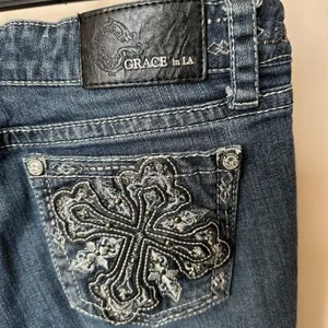 Grace in LA Jeans Womens 27x32 Blue Bootcut Rhinestone Embellished Bling Western thumbnail 4