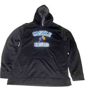 Jostens Castle Knights Black Pullover Hoodie Embroidered Logo Pockets Men L thumbnail 1