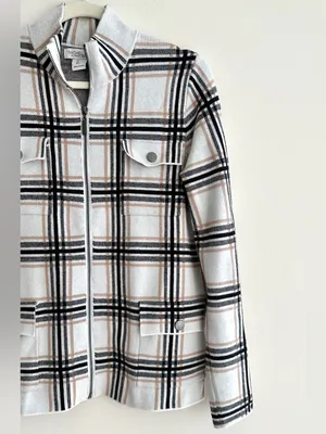 Rachel Zoe Women’s Plaid Sweater Jacket, Black/White/Tan, Fall Outerwear, Large thumbnail 3