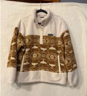 Columbia Sherpa Fleece Pullover Womens XL Southwestern Aztec Snap Neck Brown thumbnail 1