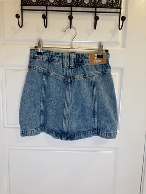 Free People We The Free Denim Mini Skirt Paint Splatter Button Front Size 24 thumbnail 3