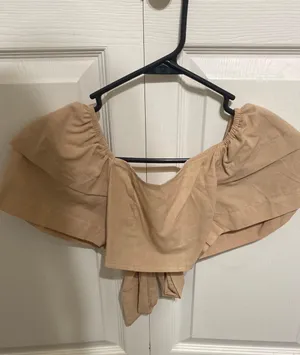 cute tie back crop top Tan thumbnail 3