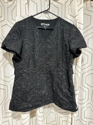Grey's Anatomy Black Scrub Top V-Neck XL thumbnail 1