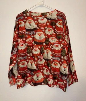 Women's Red Santa Pattern Holiday Sweater Hoodie thumbnail 1