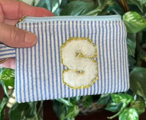 Wallet Coin Purse Key Ring “S” Blue White Striped thumbnail 1