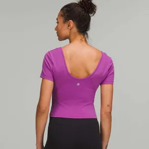 Lululemon Align T-Shirt Purple W3FGSS V-Neck Scoop Back Crop Top Slim Fit Size 4 thumbnail 2