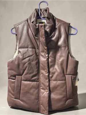 Ci Sono Brown Faux-Leather Sherpa Vest thumbnail 2
