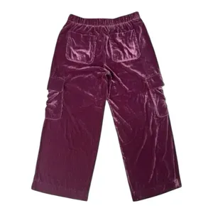 Women Purple Velvet Pants Size L Wide Leg Elastic Waist Lounge Pull-on thumbnail 6