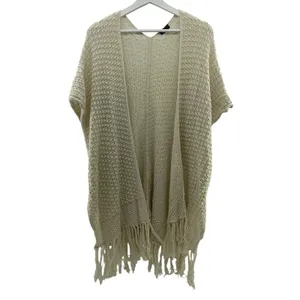 Torrid Sz 1X Cardigan Sweater Open Front Open Knit Fringe Oversized Boho Beige thumbnail 2