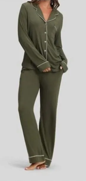 Cozy Earth bamboo stretch knit forest green long sleeved‎ pajama top women's M thumbnail 1