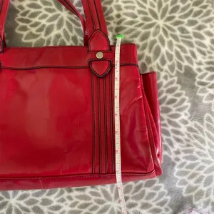 Kate Landry Red Leather Shoulder Bag Zebra Print Lining‎ Multi Compartment Tote thumbnail 8