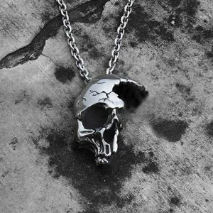 Retro Half Skull Gothic Punk Necklace Metal Skull Pendant Steampunk Jewelry thumbnail 5