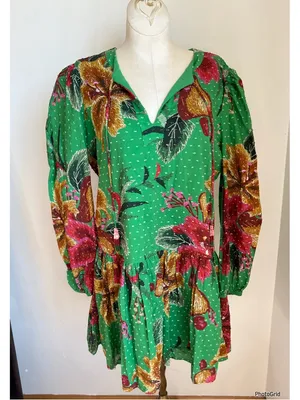 Anthropologie Farm Rio Jimena Tunic Dress Green Printed XS thumbnail 2