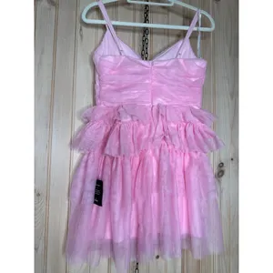 NWT Lulus Special Poise Pink Tulle Pleated Sleeveless Tiered Mini Dress Barbie M thumbnail 5