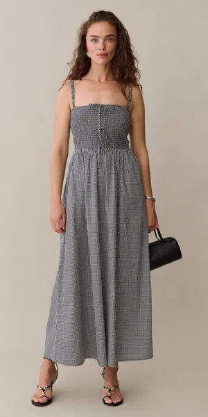 NWT Few Moda Christy Cotton Dress size Small S black white gingham bow maxi opt thumbnail 1