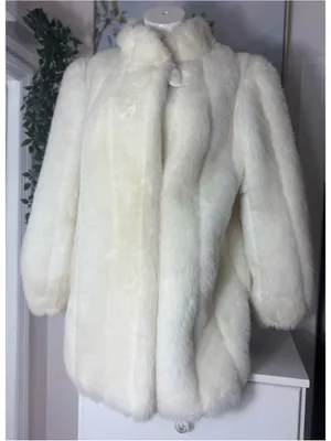 Vintage Women's Cream Faux Fur Jacket Front Button Made In USA Size XL Coat thumbnail 8
