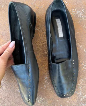 Free People Vintage Black leather loafers with gold studs sz 8 #preppy #minimalist thumbnail 1