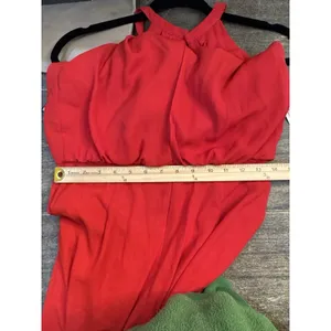 NEW XSCAPE Red RUFFLE‎ CHIFFON Gold Metal NECKLINE Halter EVENING Dress GOWN 4 thumbnail 11