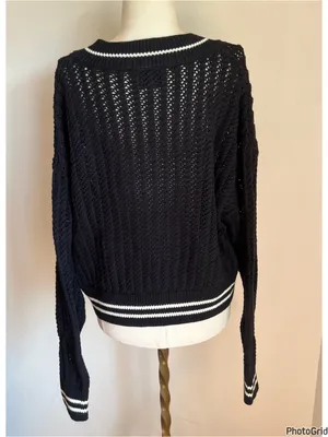 Tuckernuck Sport Cropped Irene Black Sweater White Stripe Trim Small thumbnail 3