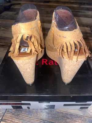 Not Rated Tan Suede Fringe Delight Laser-Cut Cork Wedge Sandals thumbnail 4
