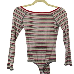 Free People Striped Ribbed Off Shoulder Bodysuit Womens XS Sweetheart Neckline thumbnail 6