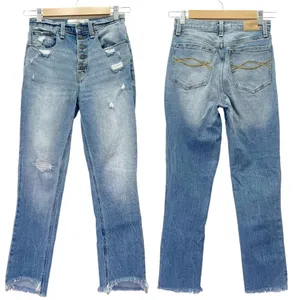 Abercrombie & Fitch A&F Mom Jean Button Fly Crop Medium Wash Raw Hem Size 25 | 0 thumbnail 3