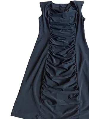 Komarov Black Ruched Cowl Neck Shift Dress Sleeveless Cocktail Medium Women's thumbnail 3
