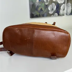 LL Bean Tan Corduroy and Lather Backpack Purse thumbnail 10
