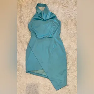 NEW Elliatt Camo Asymmetrical Halter Mini Dress in Aquamarine Sz M thumbnail 3