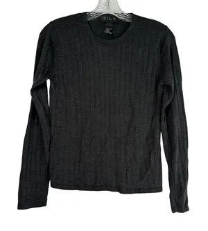 SILX 100% Silk Ribbed Crew Neck Long Sleeve Sweater Charcoal Gray Womens Medium thumbnail 1