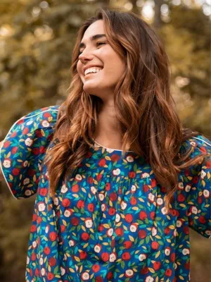 Printfresh Anthro Cottage-core delicious Retro Dreams Nightgown Dress Apples XS thumbnail 3