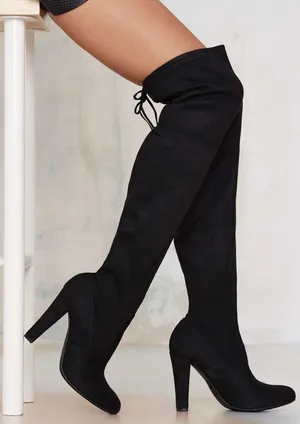 MOVING SALE Steve Madden black over the knee block heel boot thumbnail 1