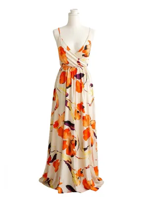 ASOS DESIGN - NWT Floral Plunge Tie Back Maxi Dress Cream Orange Sz 6 thumbnail 2