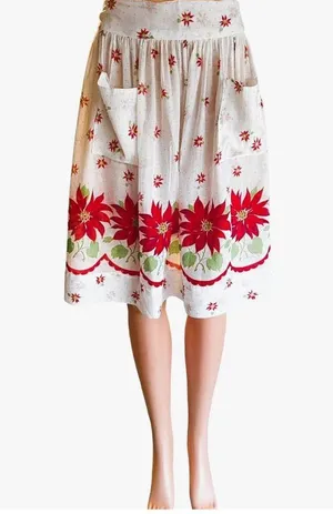 Vintage Christmas Kitschy Poinsettia Retro Holiday Apron with Pockets thumbnail 2