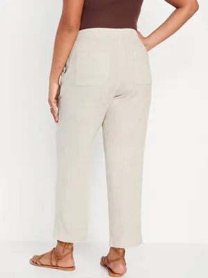 Old Navy Relaxed Linen Beach Pants Lounge Pants High Rise Straight Leg Beige Tan thumbnail 2