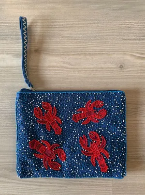 America & Beyond Beaded Navy Wristlet with Red Lobster Embroidery thumbnail 1