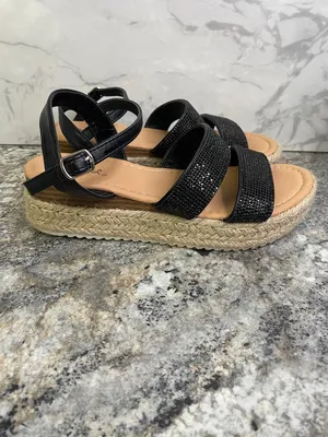 Qupid Black Rhinestone Strappy Sandals for Women thumbnail 4